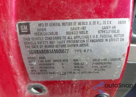 2010 Chevrolet Hhr Lt from USA, damaged, VIN 3GNBABDB3AS509577